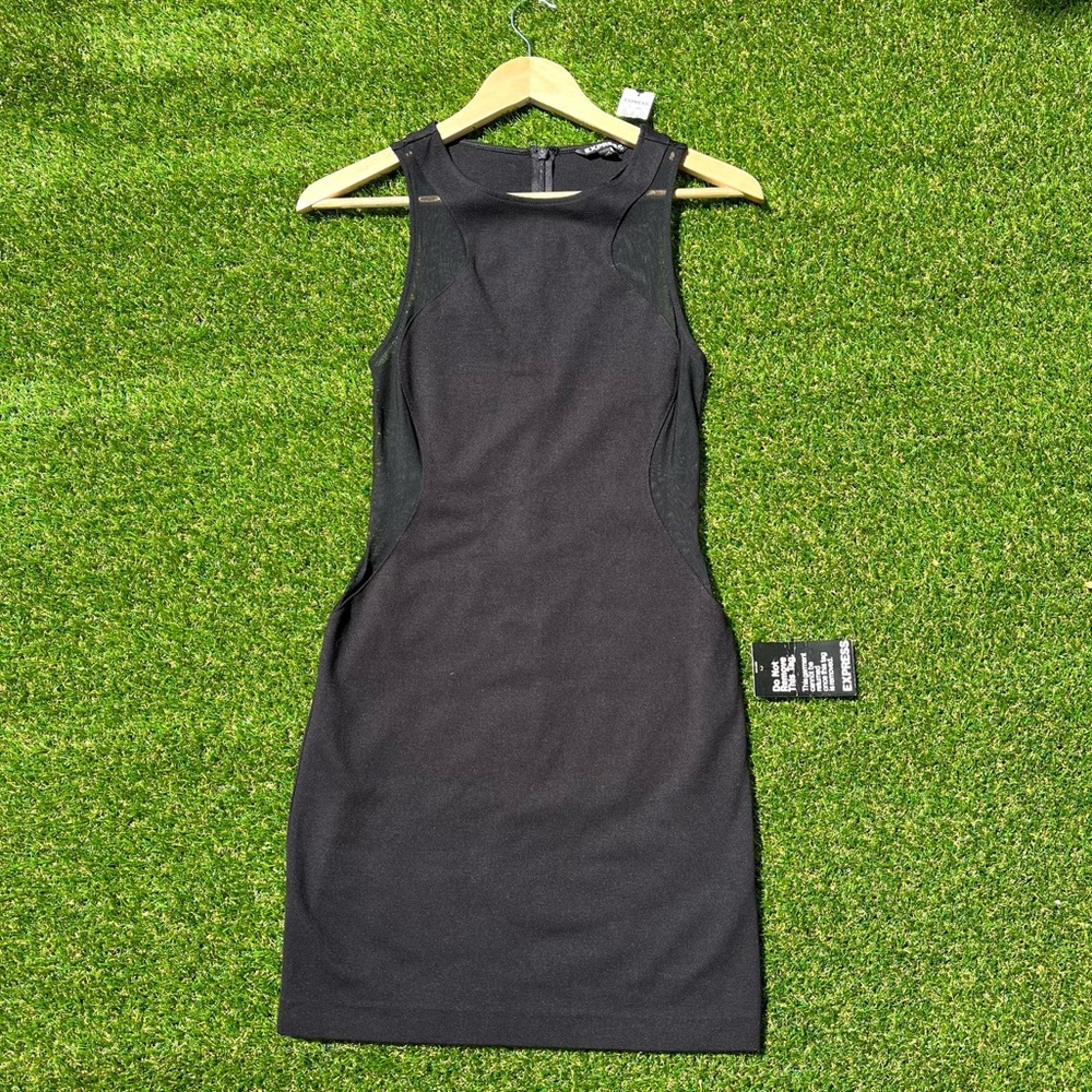 NWT Express Midi Sheer Sides Black Dress